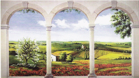 “Affresco a ricalco", una tecnica che permette il trasferimento diretto dell’immagine sulla superficie desiderata con un importante effetto affresco. 